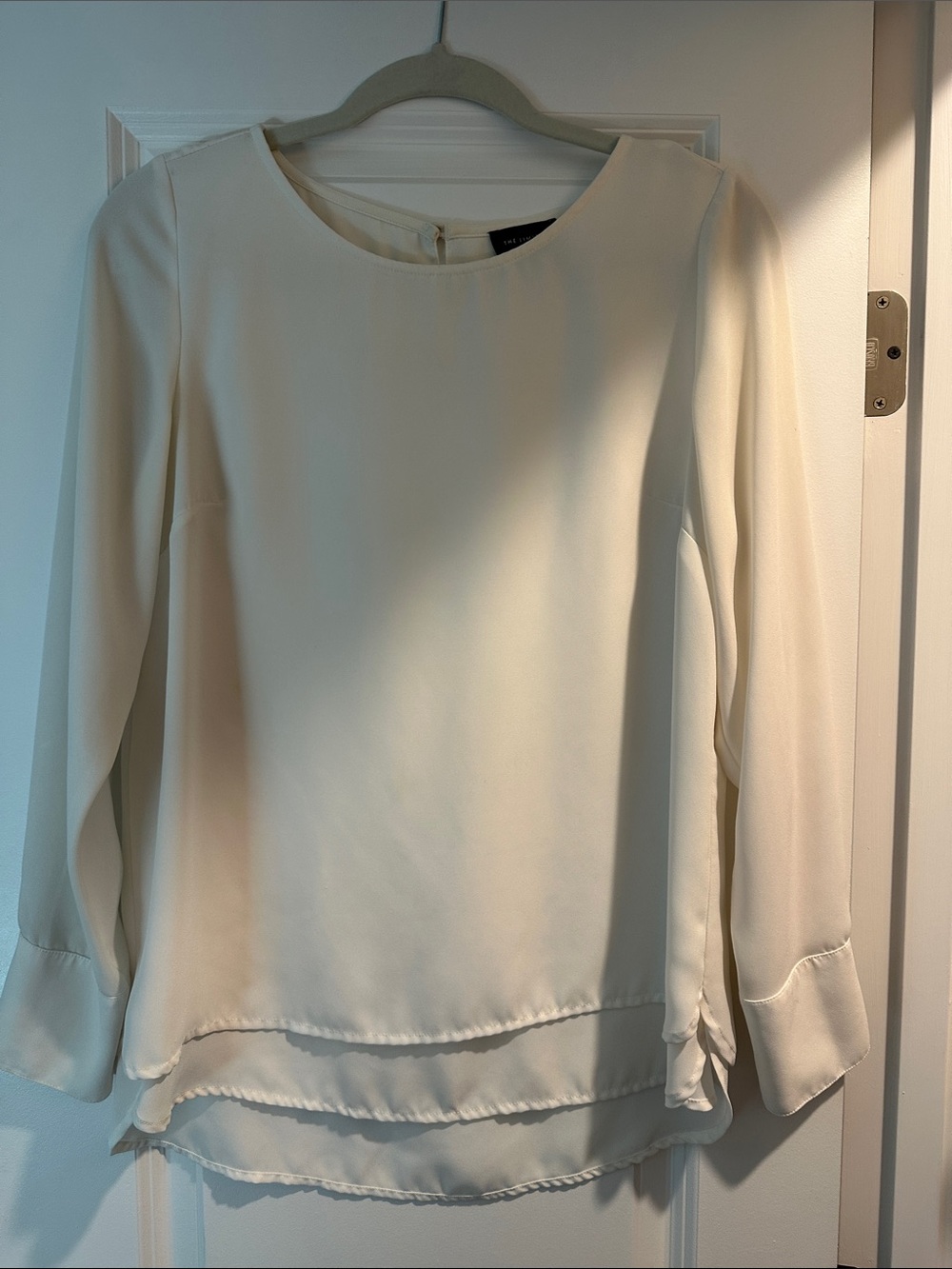 The Limited Cream Layered-Hem Long Sleeve Blouse
